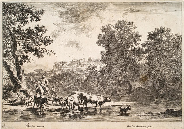 Men Droving Cattle And Goats