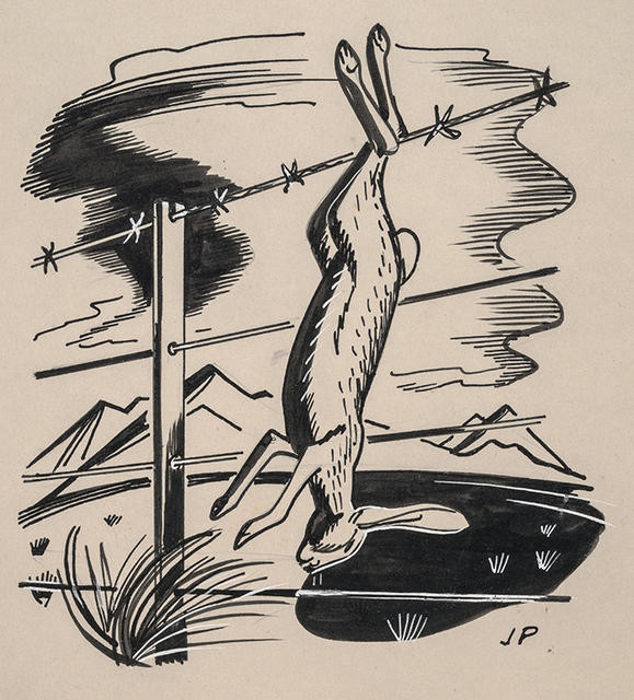 Untitled [Hare on a wire fence]