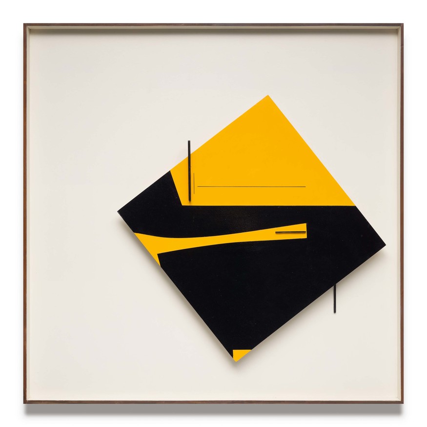 Don Peebles Relief Construction: yellow and black 1966. Painted wood on panel. Auckland Art Gallery Toi o Tāmaki, purchased 1966