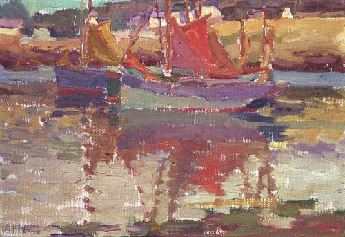 Archibald Nicoll Sailing craft (Concarneau). Oil on board. Collection of Christchurch Art Gallery Te Puna o Waiwhetū, purchasedby Mr Andrew Burns 1979