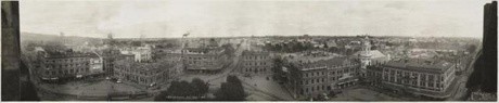 R.P. Moore Christchurch NZ 1923. No.1 (view of Christchurch city from the cathedral tower) 1923. Silver gelatin photographic print (contact print from the Cirkut camera negative). Presented by Mark Strange and Lucy Alcock, 2011