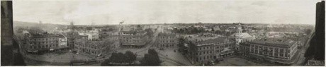 R.P. Moore Christchurch NZ 1923. No.1 (view of Christchurch city from the cathedral tower) 1923. Silver gelatin photographic print (contact print from the Cirkut camera negative). Presented by Mark Strange and Lucy Alcock, 2011