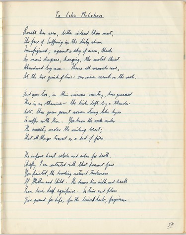 James K. Baxter To Colin McCahon 1952. From Book XVI, James Keir Baxter literary papers, MS-0704/016. Image courtesy of Hocken Collections – Uare Taoka o Hākena and reproduced with kind permission of the James K. Baxter Trust.