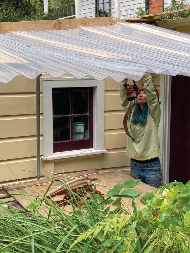 Heidi at the Enjoy Contemporary Art Space 2023 Summer Residency at Rita Angus Cottage. Photo: Daniel John Corbett Sanders