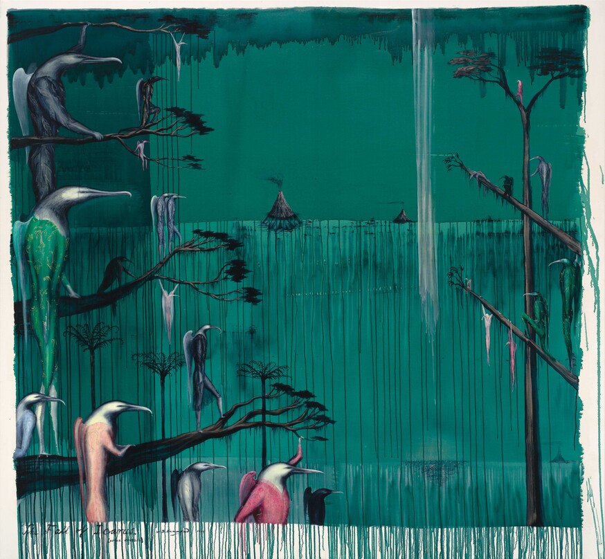 Bill Hammond The Fall of Icarus (after Bruegel) (detail) 1995. Acrylic on canvas. Collection of Christchurch Art Gallery Te Puna o Waiwhetū, purchased 1996