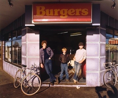 Murray Hedwig Burger Bar With Three Youths, Christchurch 1983. Collection of Christchurch Art Gallery Te Puna o Waiwhetū