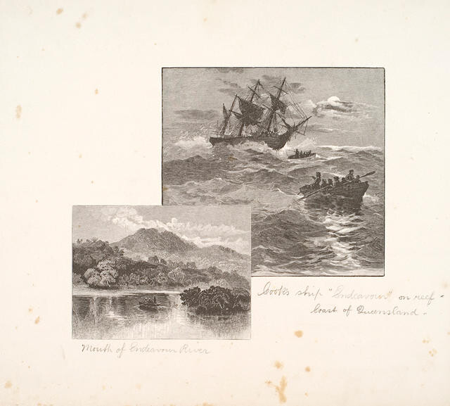 Cook’s Ship ‘Endeavour’ on Reef, Coast of Queensland (I) and Mouth of Endeavour River (II)