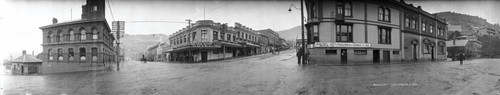 Robert Percy Moore Business centre, Lyttelton N.Z., 5.5.'23 1923. Silver gelatin photographic print (contact print from the Cirkut camera negative). National Library of New Zealand, Alexander Turnbull Library Pan-1734-F