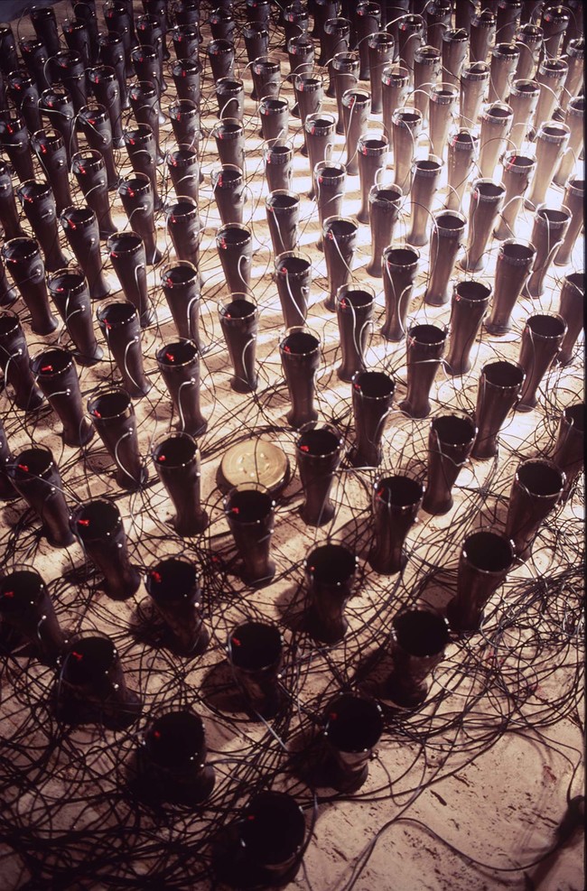 Joyce Hinterding Siphon 1991. Glass, circuitry, installation view, Australian Perspecta 1991, Art Gallery of NSW, Sydney Photo: Ian Hobbs