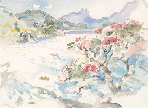 Olivia Spencer Bower Pohutukawa, Cape Reinga c.1957. Watercolour on paper. On loan from the Olivia Spencer Bower Foundation. Reproduced courtesy of the trustees of the Olivia Spencer Bower Foundation.