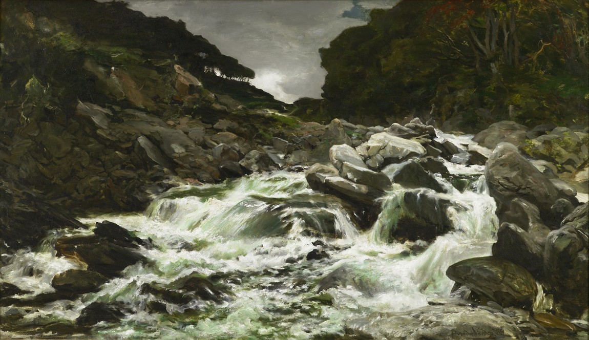 Petrus van der Velden A waterfall in the Otira Gorge 1891. Oil on canvas. Collection of Dunedin Public Art Gallery, purchased 1893